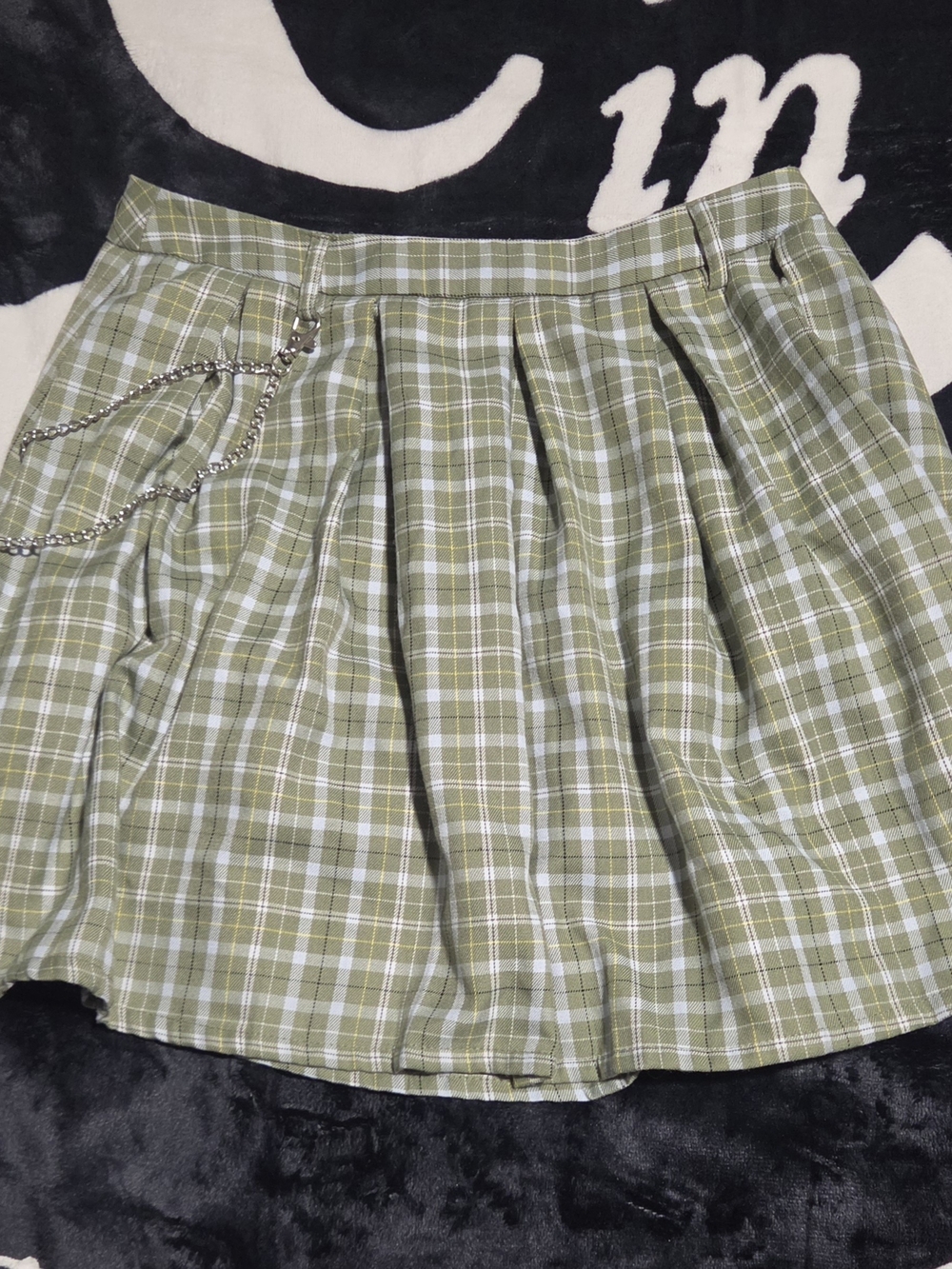 Sweet Society Sage Green Plaid Chain Skirt